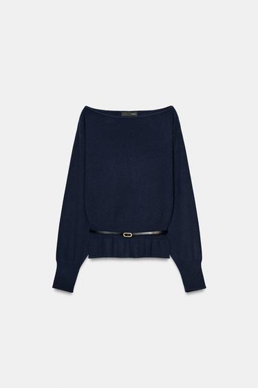 JUMPER KNIT BELT - Navy blue by Zara
