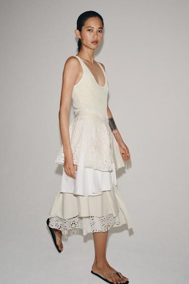 JUPE MIDI PATCHWORK ZW COLLECTION ÉDITION LIMITÉE - Blanc cassé de Zara - Image 3