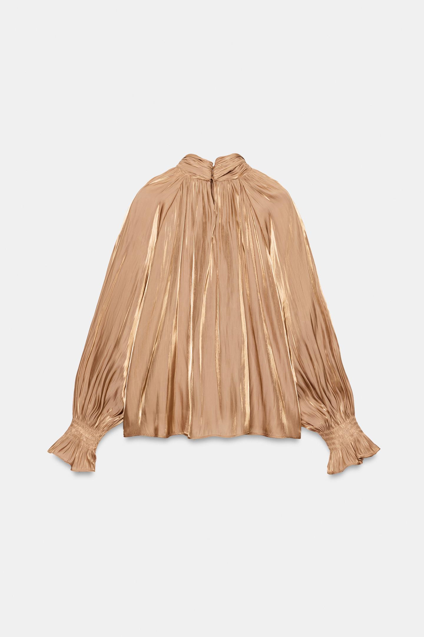 Женская блузка Zara Satin Tie Blouse, цвет: Верблюжий — фото 4