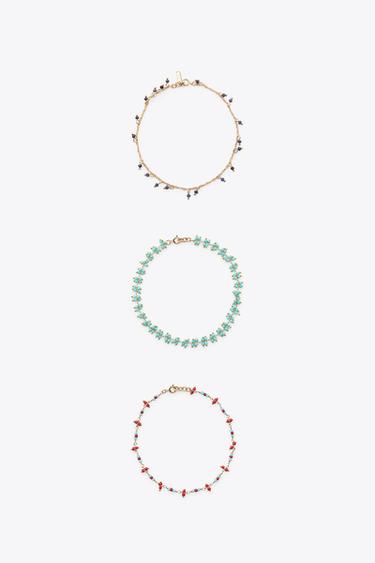 3-PACK OF BEADED ANKLETS - Golden by Zara