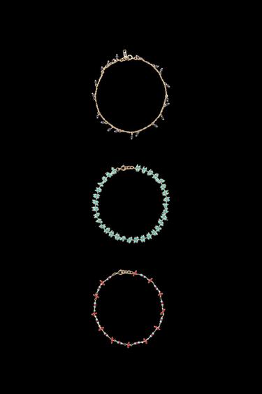 3-PACK OF BEADED ANKLETS - Golden by Zara