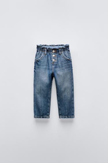 JEANS PAPERBAG PINZAS - Azul de Zara