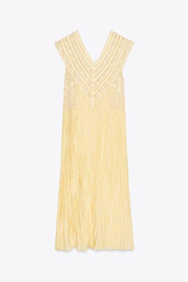 ROBE PLISSÉE BRODÉE ZW COLLECTION - Jaune de Zara - Image 5