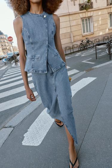 Z1975 DOUBLE-BREASTED DENIM WAISTCOAT - Mid-blue by Zara - Image 1