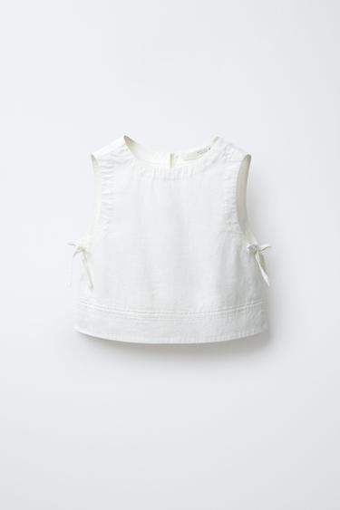 TIE LINEN BLEND TOP - Oyster-white by Zara