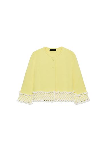 Zara COMBINATION CROCHET KNIT JACKET - Yellow