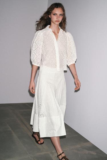 ZW COLLECTION EMBROIDERED LAYERED SKIRT - White by Zara