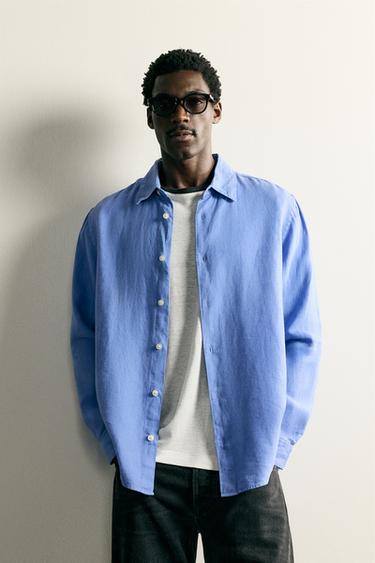 חולצת פשתן 100% בגזרת Regular fit - כחול דהוי של Zara