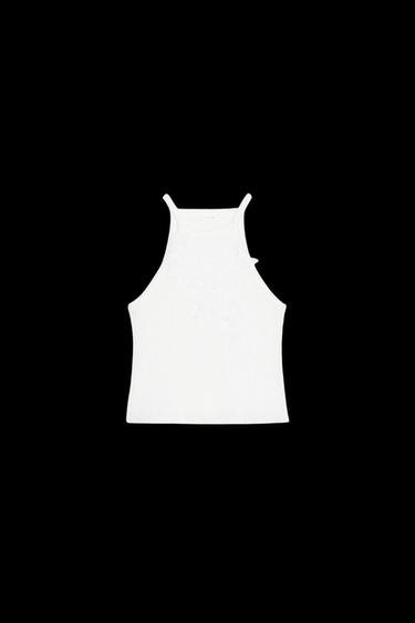 Zara RIBBED EMBROIDERED TOP - White - Image 0