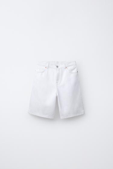 RELAXED BAGGY DENIM BERMUDA SHORTS - Oyster-white by Zara