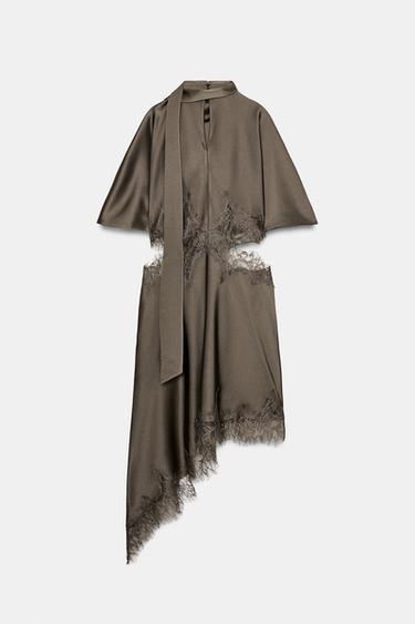 Zara SATIN EFFECT LACE DRESS ZW COLLECTION - Mink