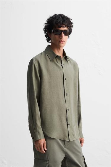 100% HEMP SHIRT - Dark khaki by Zara