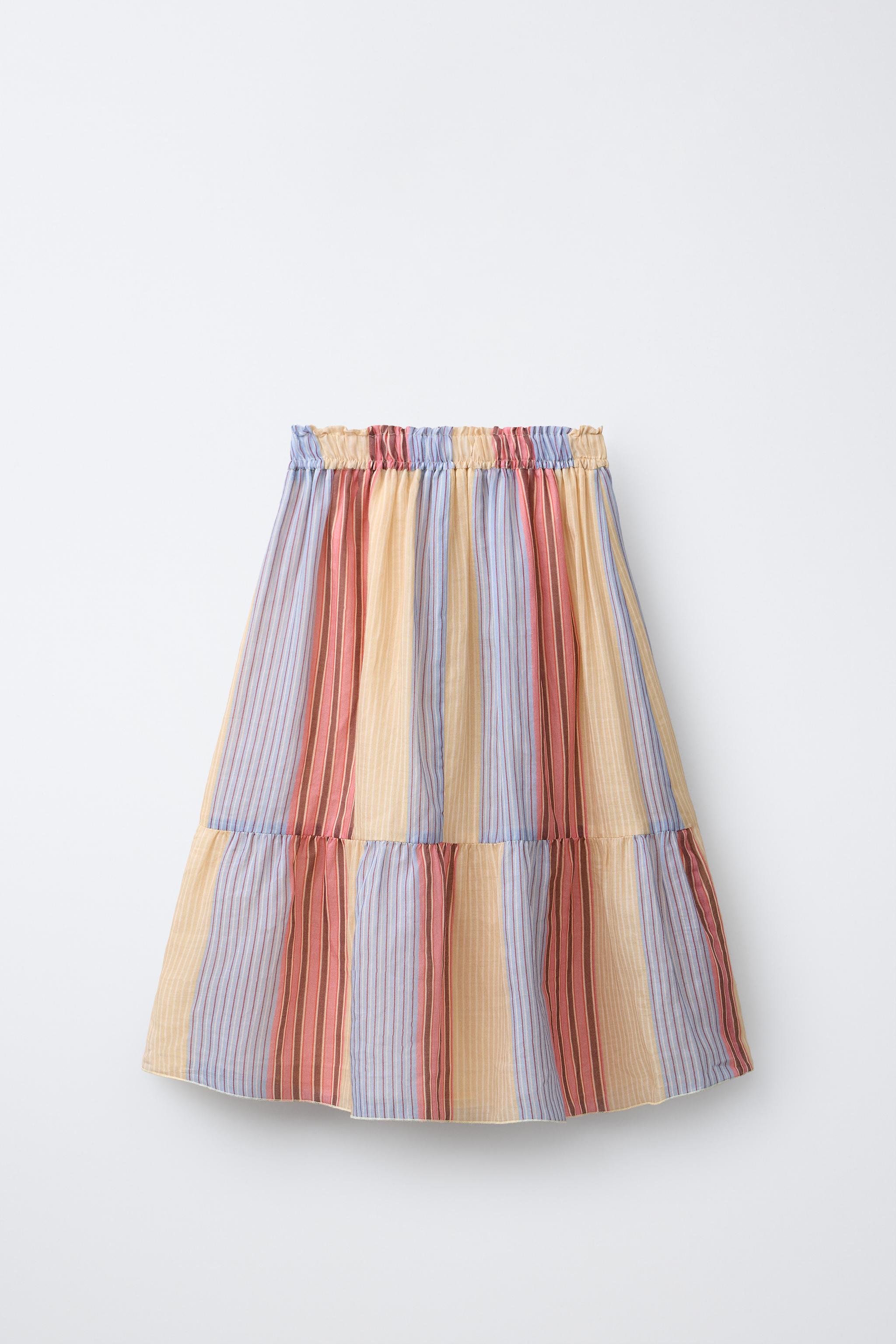 100% RAMIE STRIPED MIDI SKIRT