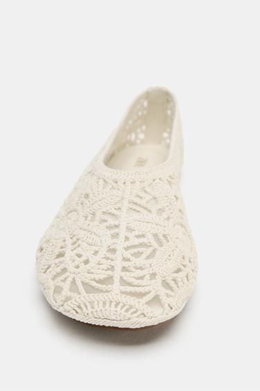 FLORAL CROCHET BALLET FLATS - Ecru by Zara - Image 3