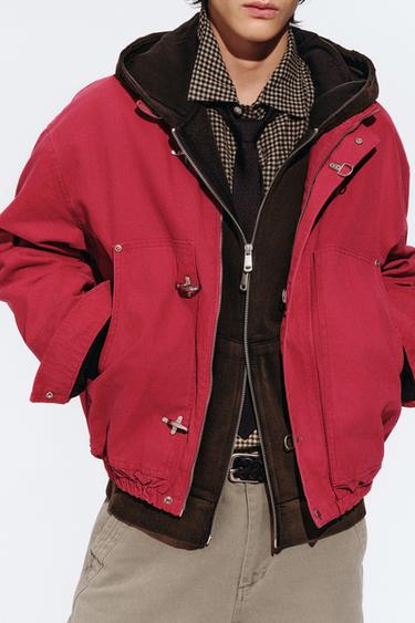 Zara 牛角扣短版外套 - 紅色