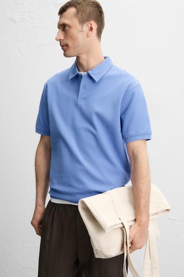 TEXTURED POLO SHIRT - Sky blue by Zara