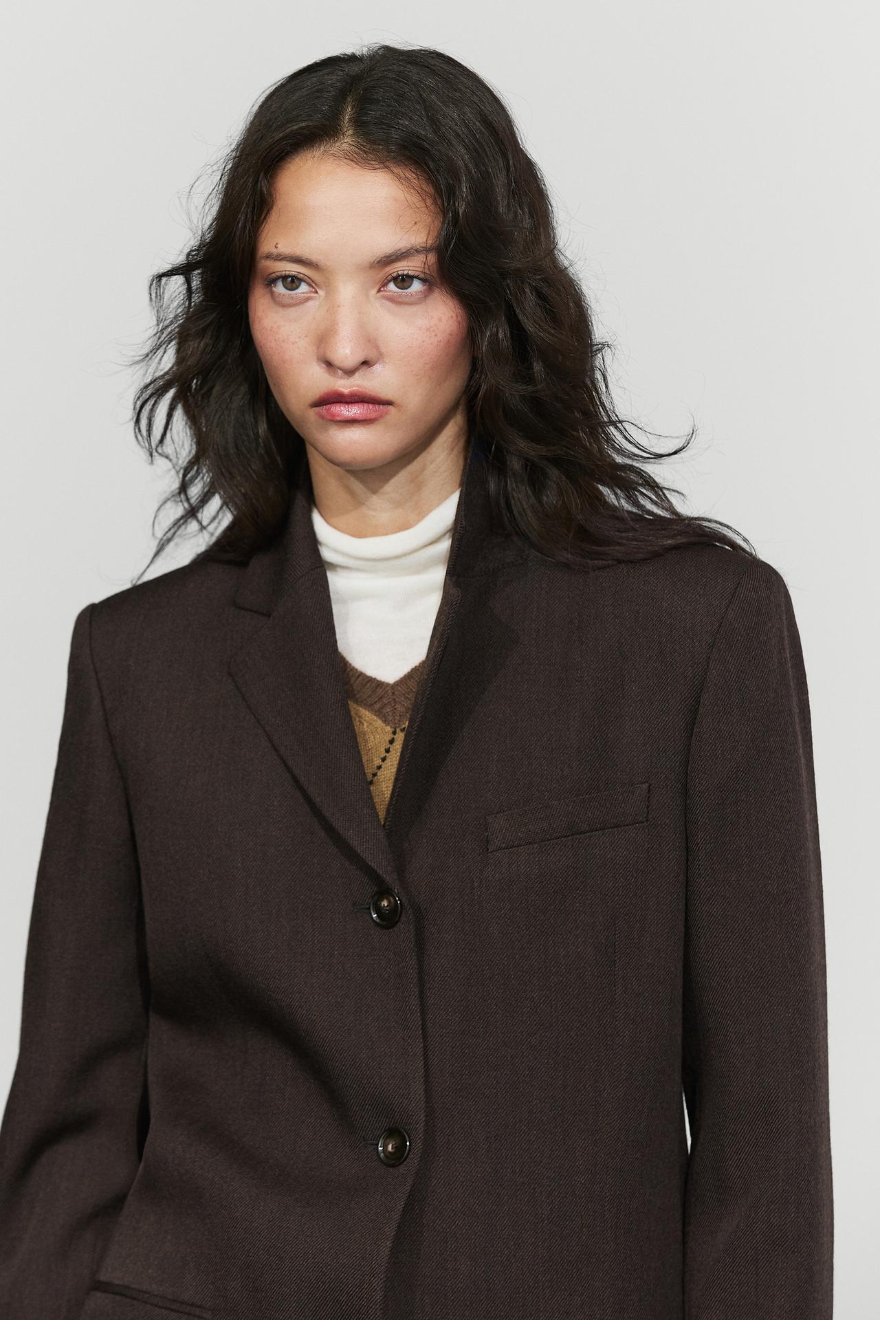 100% wool long coat — Brown marl