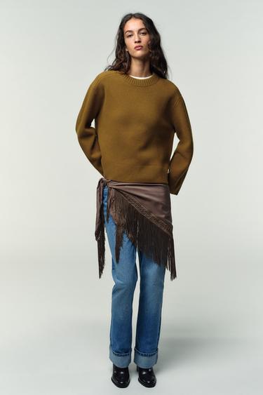 PULL 95 % LAINE MANCHES LONGUES - Vert huile de Zara