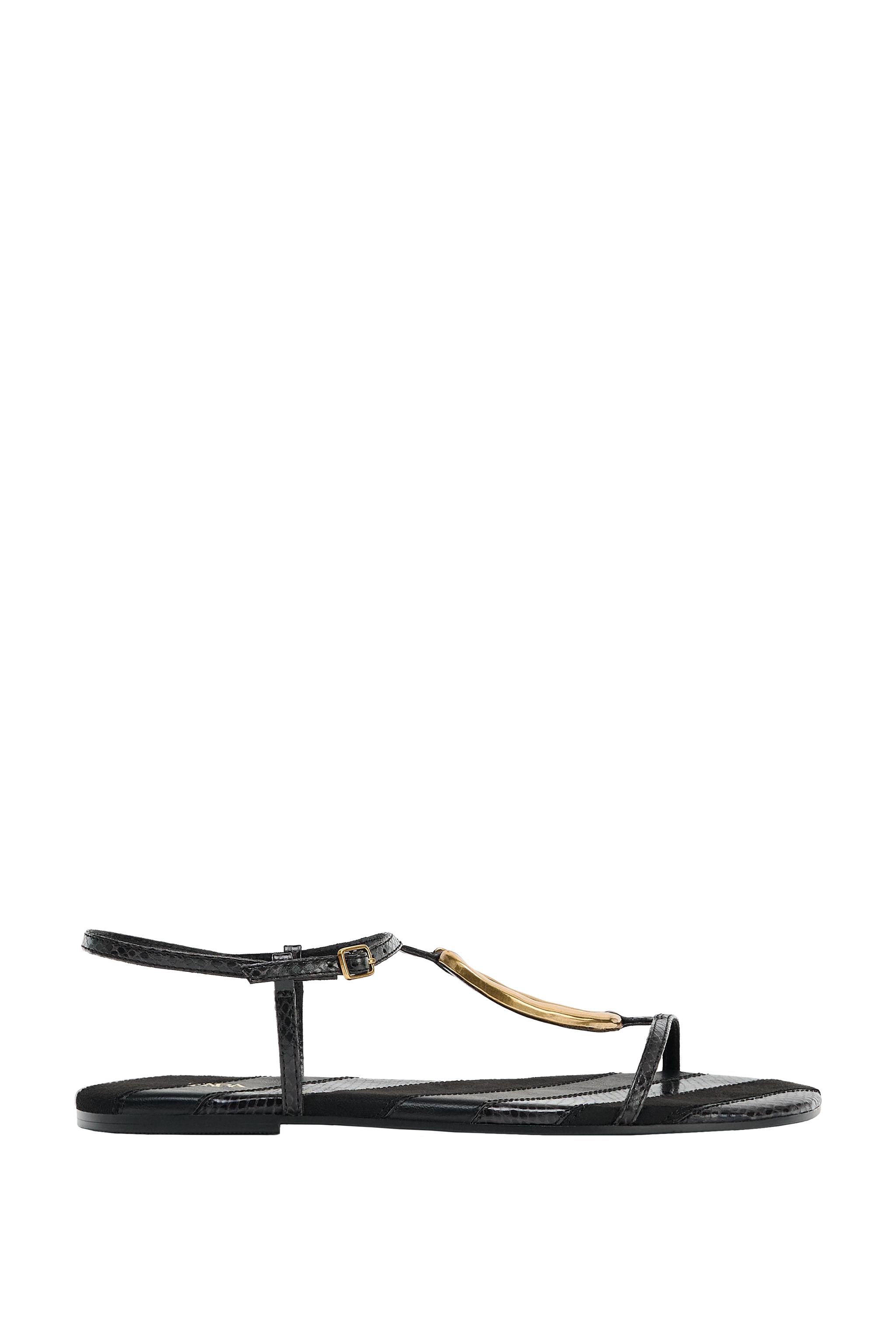 L'Appartement 　PELLICO SANDAL FLAT SANDALS WITH METALLIC APPLIQUÉ - Black | ZARA United States