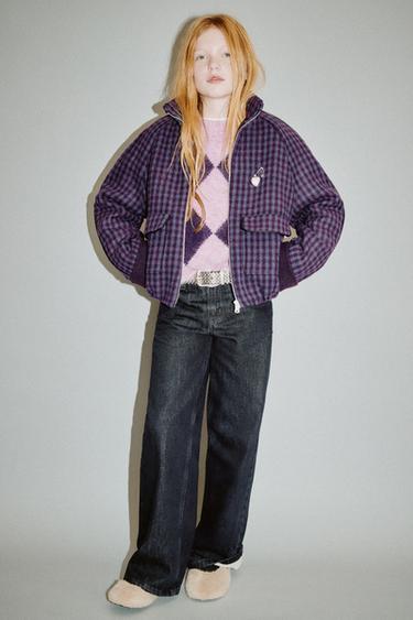 Zara GINGHAM CHECK JACKET - Purple