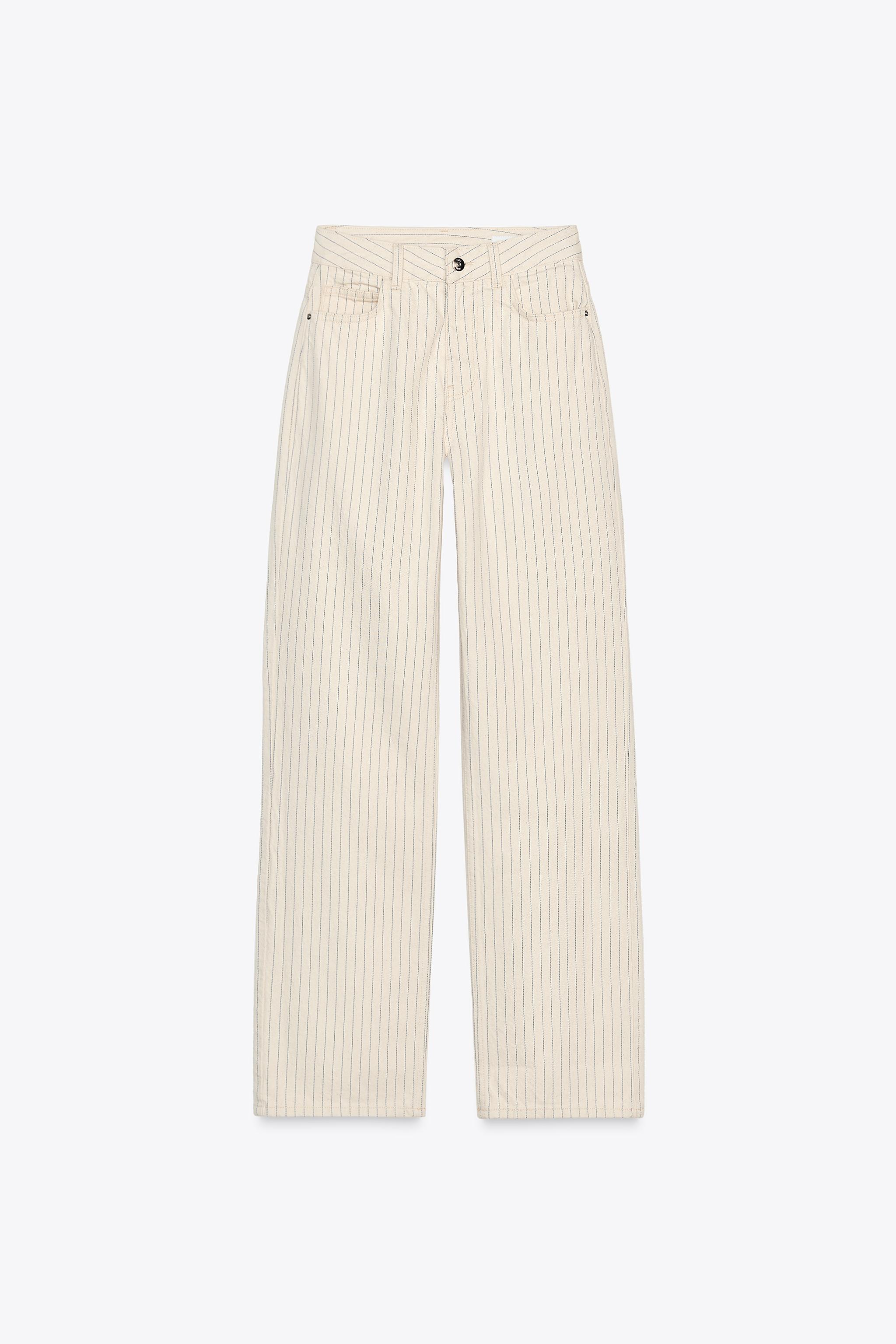 Z1975 STRIPED HIGH-WAIST STRAIGHT FULL-LENGTH JEANS - Ecru