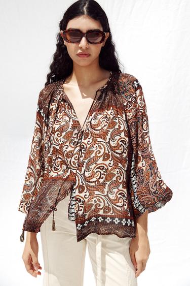 METALLIC THREAD PRINTED BLOUSE - Multicoloured by Zara
