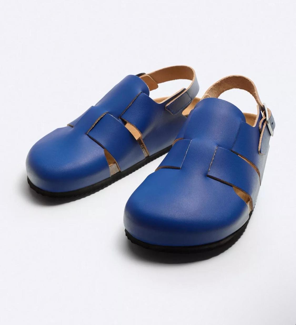 BLUE LEATHER CLOGS NWOT - Image 2