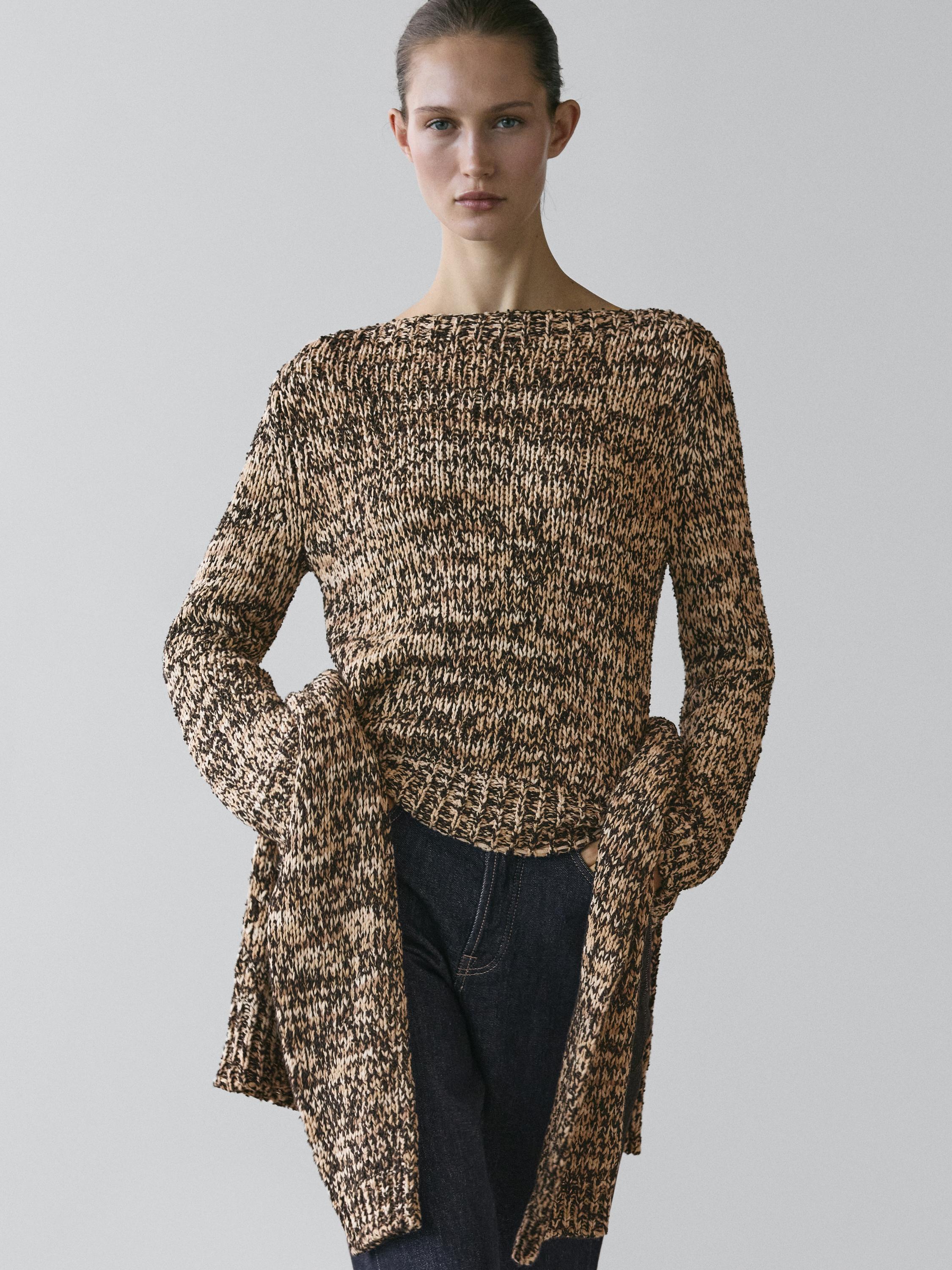 Mouliné cotton blend knit sweater