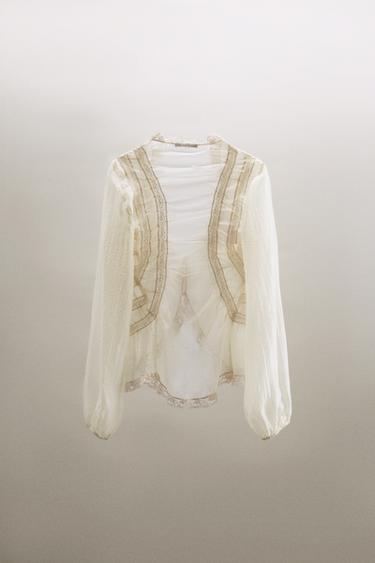 CHEMISE FLUIDE ASYMÉTRIQUE DENTELLE - Crème de Zara - Image 2