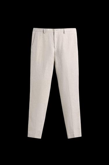 100% LINEN SUIT TROUSERS - Light beige by Zara - Image 0