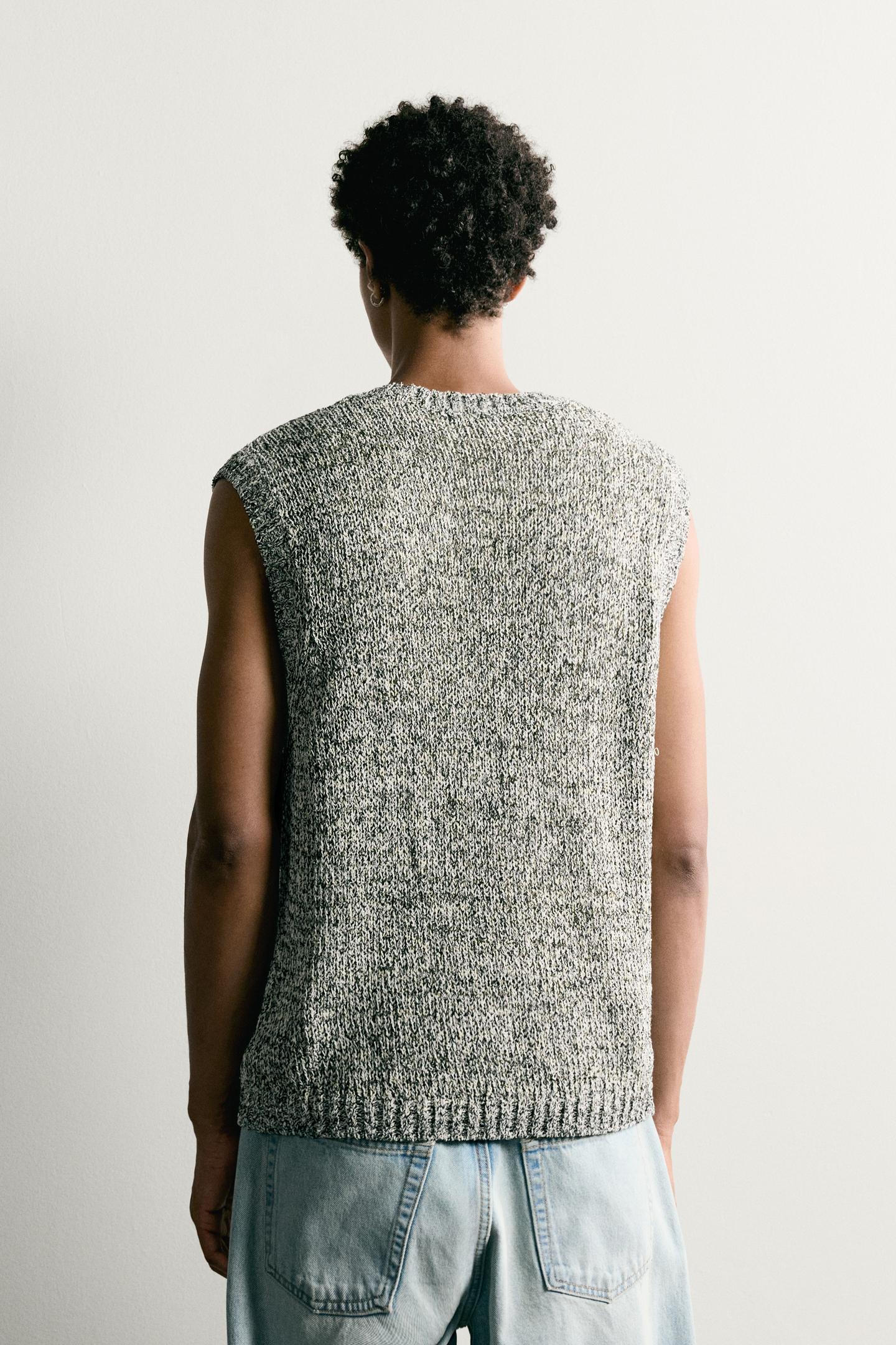 Мужской жилет Zara Textured Knit Vest, цвет: Экрю — фото 3