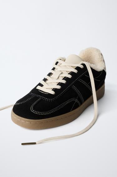 SNEAKERS WITH FAUX SHEARLING DETAIL - Black by Zara - Image 2