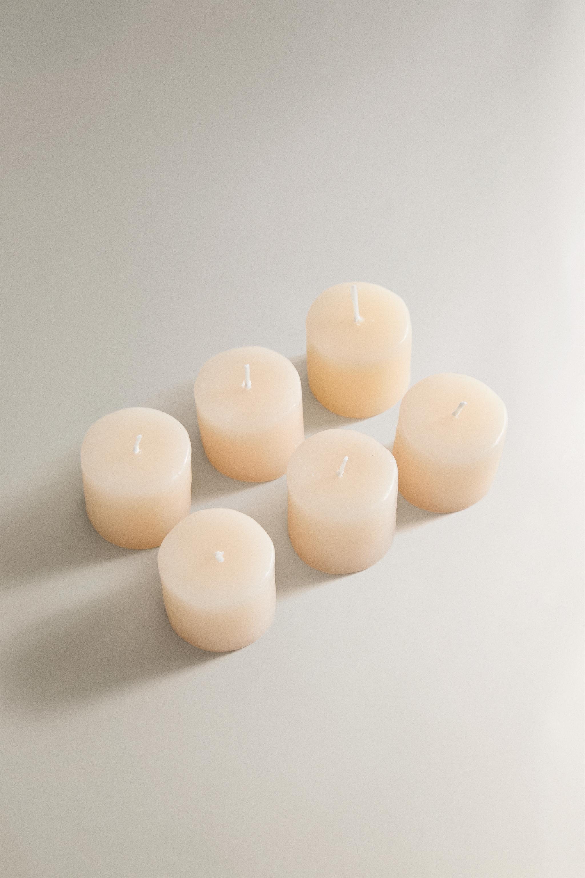 SET OF 6 DECORATIVE TEALIGHT CANDLES — Oyster-white