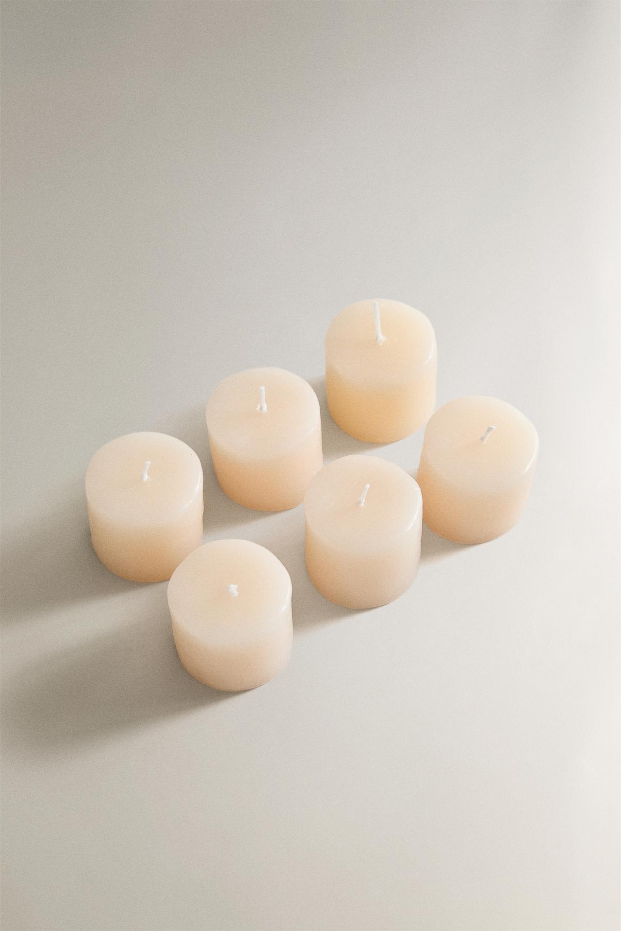 SET OF 6 DECORATIVE TEALIGHT CANDLES — Oyster-white