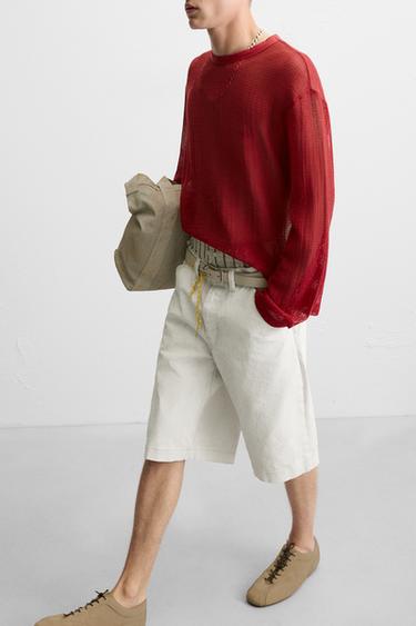 BERMUDA EN DENIM COUPE BAGGY EFFET CIRÉ - Blanc de Zara - Image 6