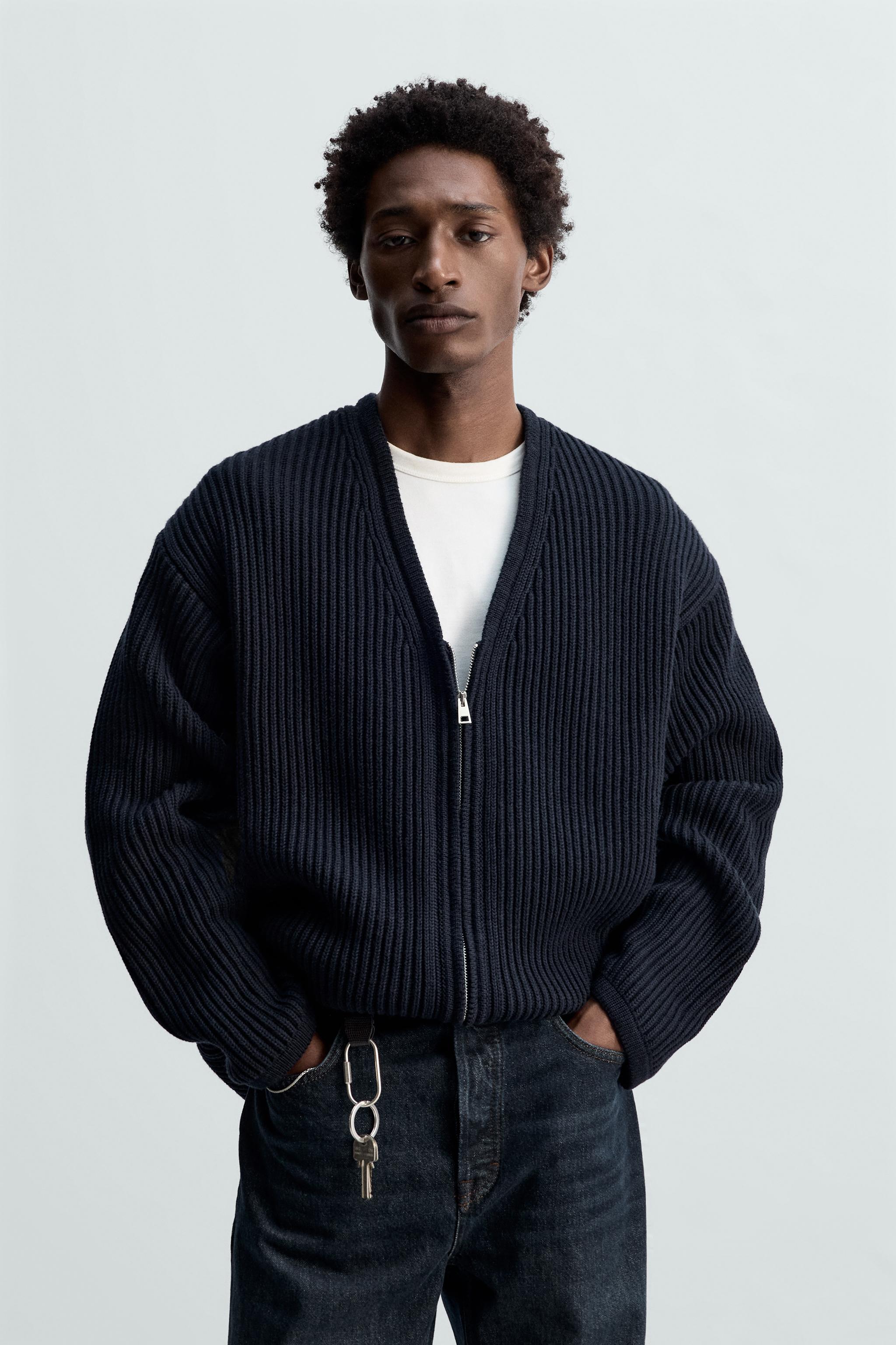 ZARA ORIGINS リブ編みジップカーディガン　OVY org.jpg