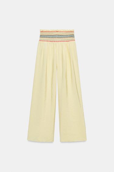PANTALON LARGE À TAILLE ÉLASTIQUE - Jaune de Zara - Image 7