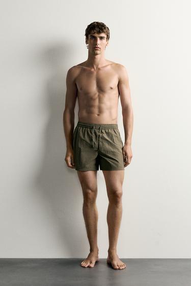 BASIC MID-LENGTH SWIMMING TRUNKS - Khaki by Zara - Image 0