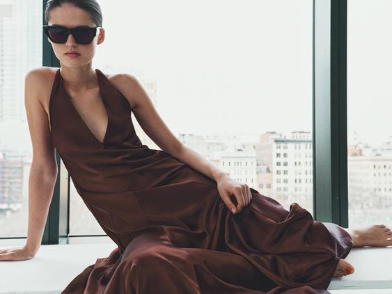VOLUMINOUS SATIN LONG DRESS