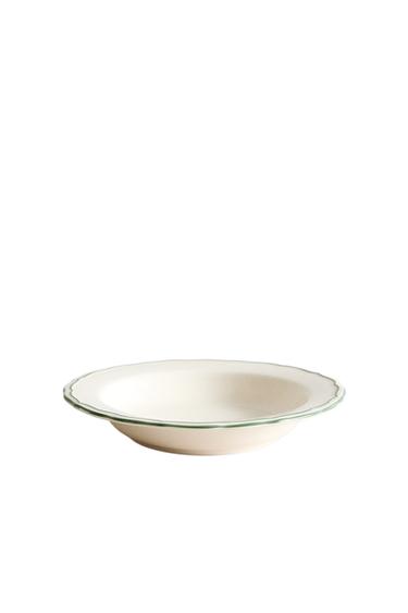 EARTHENWARE SOUP PLATE WITH CONTRAST EDGE - White / Green by Zara