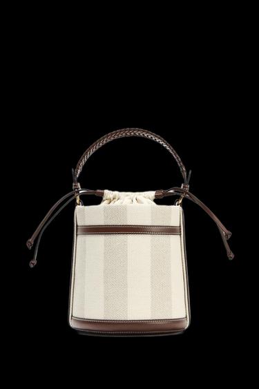 Zara STRIPED CANVAS BUCKET BAG - Light beige - Image 0