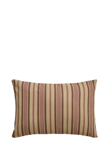 STRIPED TEXTURED COTTON CUSHION COVER | KATHARINE POLE - Ecru / Red by Zara