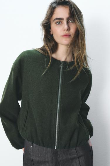 SOFT BOMBER JACKET WITH ELASTIC TRIMS - Khaki by Zara