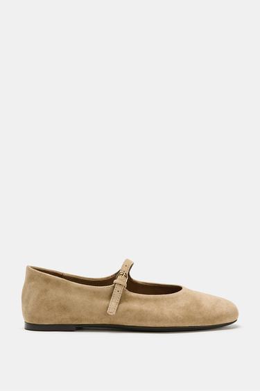 SUEDE BALLERINAS - Sand Brown by Zara