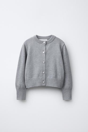 FLOWER BUTTON KNIT CARDIGAN - Pearl grey by Zara