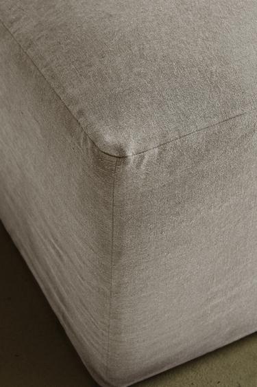 POUFFE WITH REMOVABLE WASHED LINEN COVER - Light beige by Zara - Image 4