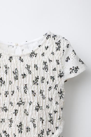 FLORAL SMOCKED DRESS - Black / Ecru by Zara - Image 2