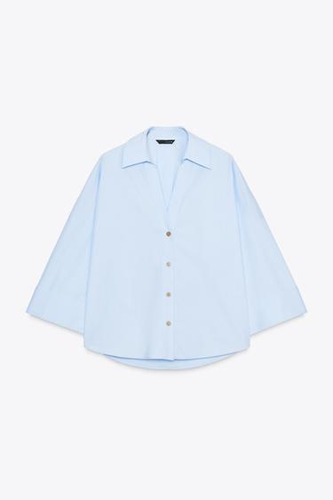 CHEMISE EN POPELINE À MANCHES LARGES - Bleu clair de Zara - Image 6