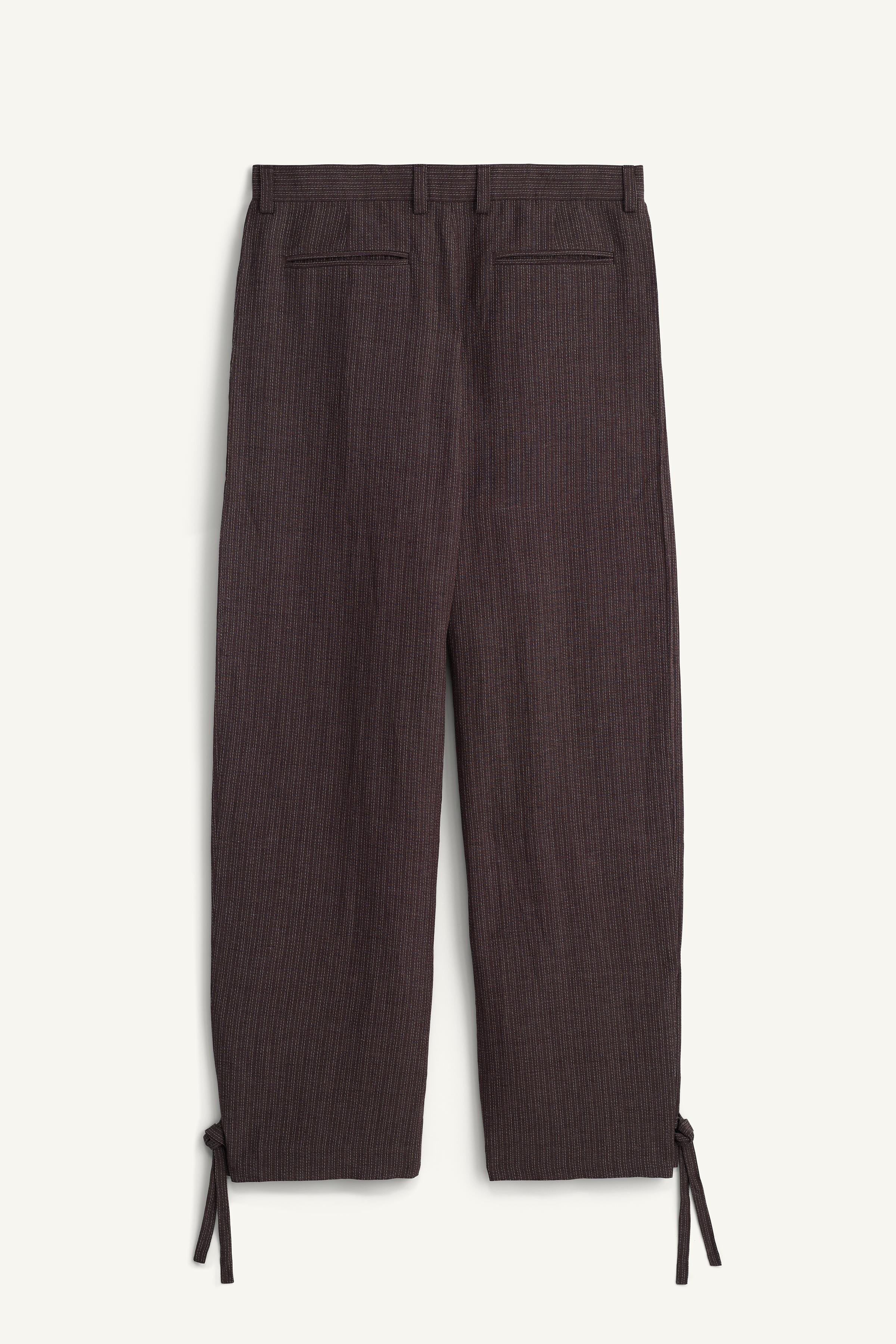 VISCOSE-LINEN STRIPED SUIT PANTS WITH SIDE PLEATS