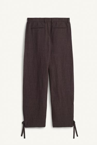 VISCOSE/LINEN STRIPED SUIT TROUSERS WITH SIDE PLEATS - Dark brown by Zara - Image 4